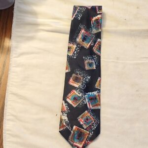 Oscar de la Renta Black Tie with Multicolored Geometric Squares